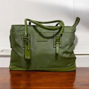 Tumi Rare Ballistic Alpha Leather Two Handle Green Tote Purse Carryon Luggage